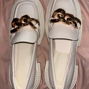 Charles & Keith Gold Chain White Flats